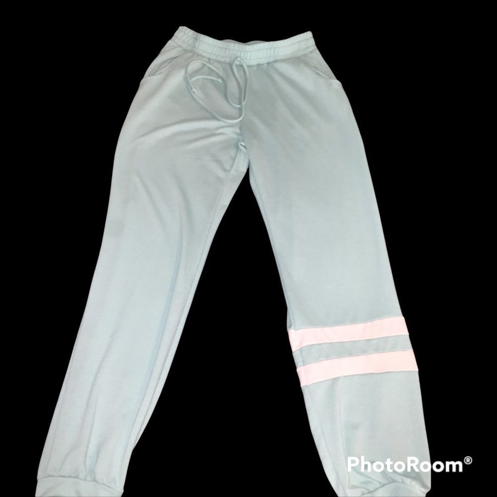 White Birch Joggers Medium Mint Green White Stripes Loungewear Comfy Soft